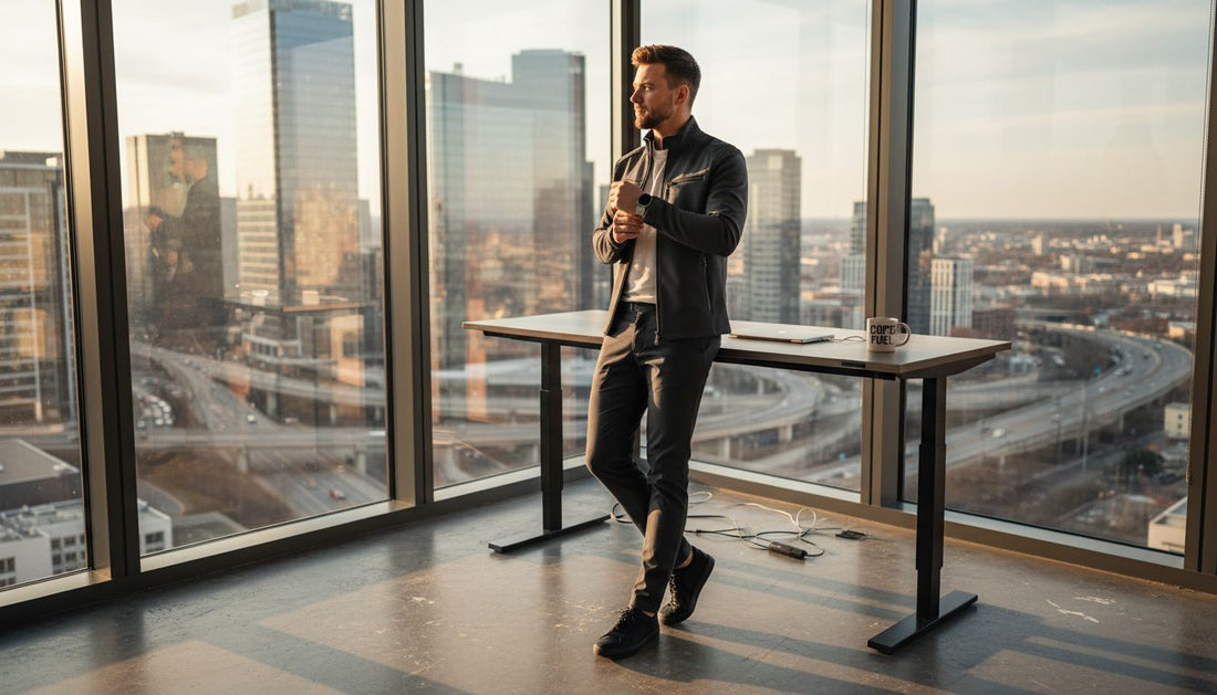 Young professional adjusting smart watch in tech clothing