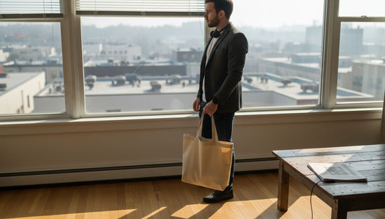 Urban apartment view with tech apparel wearer
