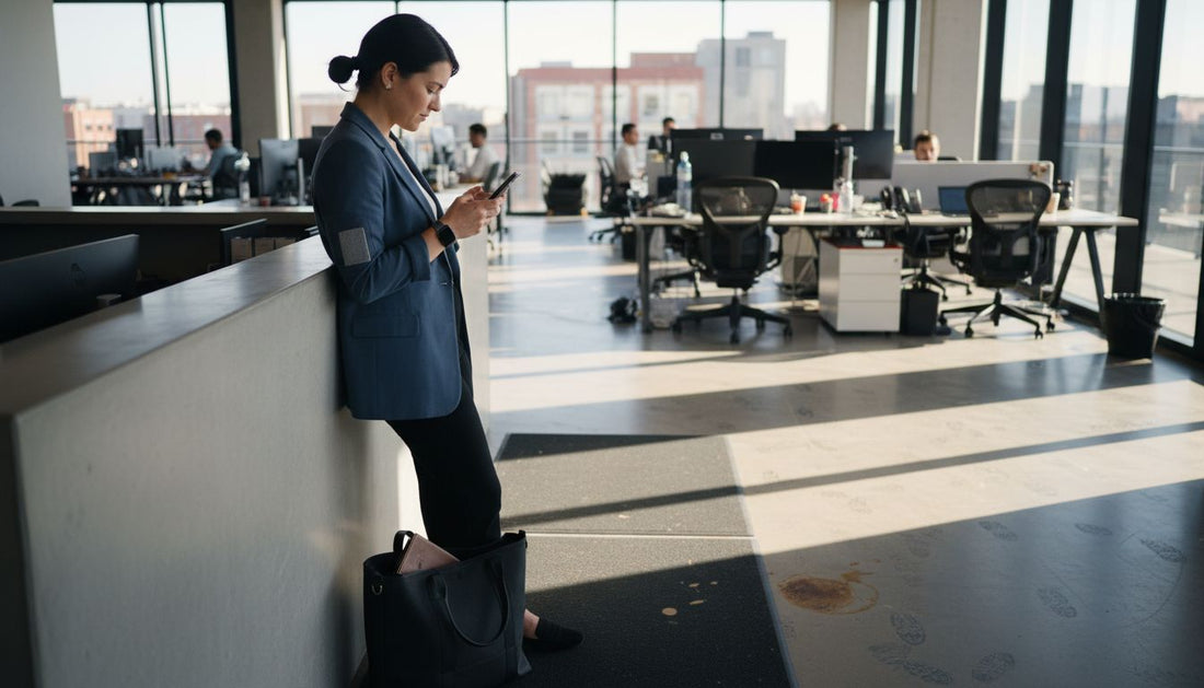 Professional wearing tech-fashion in busy office