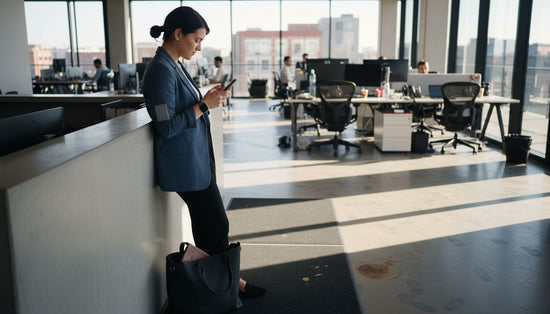 Professional wearing tech-fashion in busy office