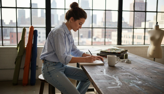 Designer sketching in studio workspace