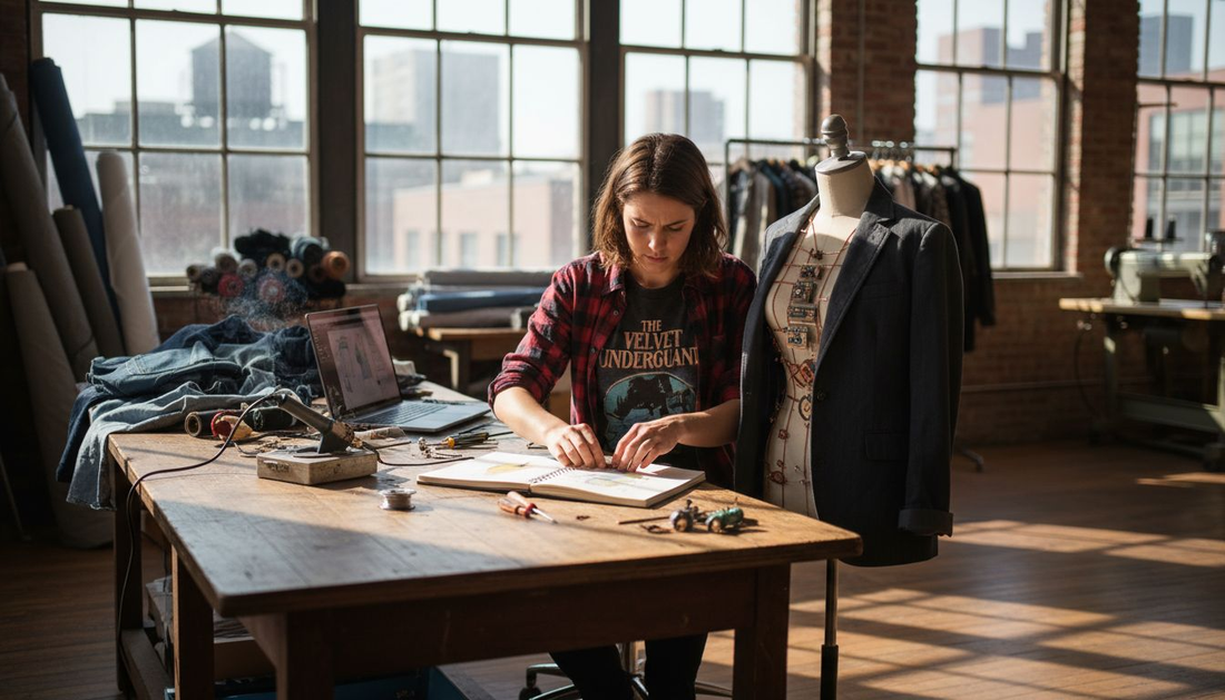 Designer working on smart clothing wiring