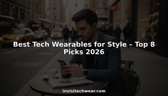 Urban professional wearing stylish tech wearables in city café