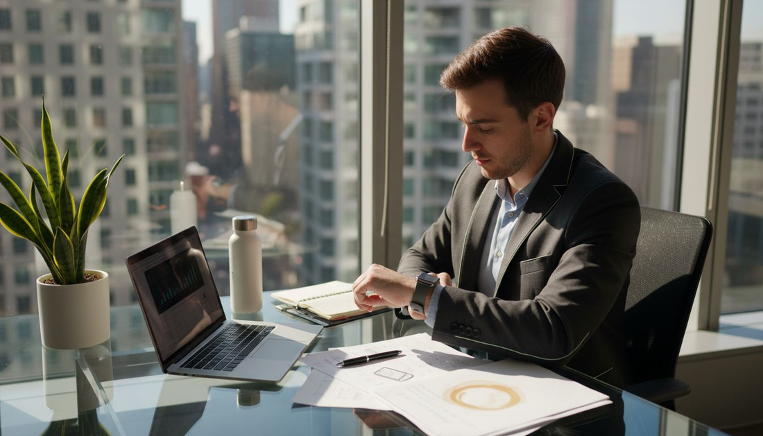 Young person adjusting smart jacket in tech office