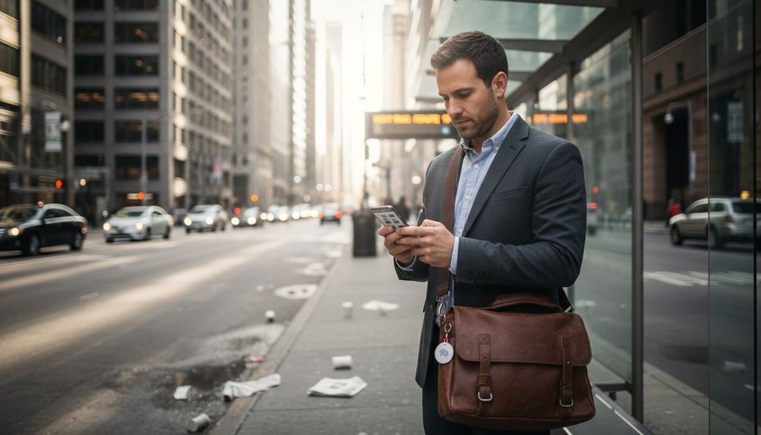 Downtown professional comparing smart apparel