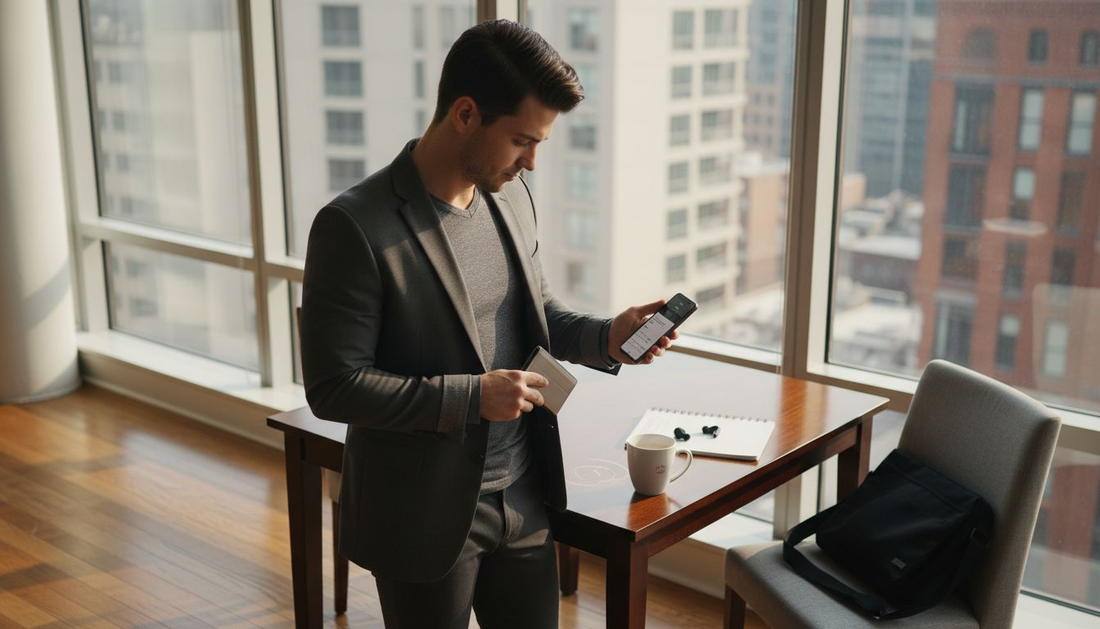 Man using wearable tech for secure style