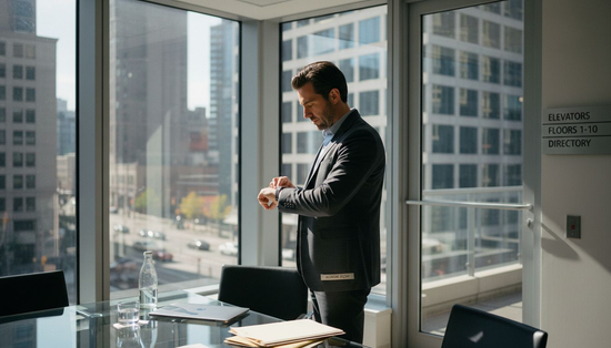 Urban professional using smart tech in office