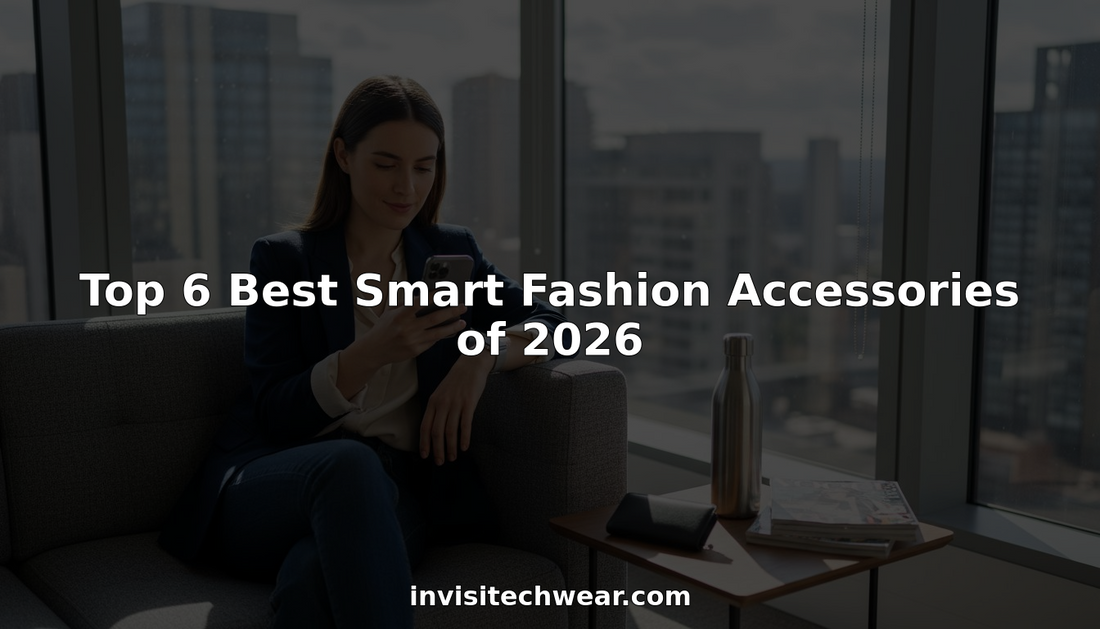 Professional using smart fashion accessories in corner office
