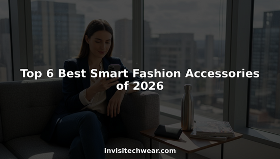 Professional using smart fashion accessories in corner office