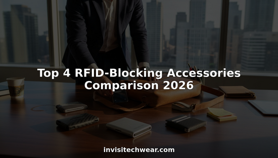 RFID blocking wallets on office desk in sunlight