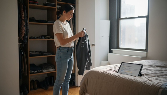 Woman choosing fashion tech wardrobe essentials