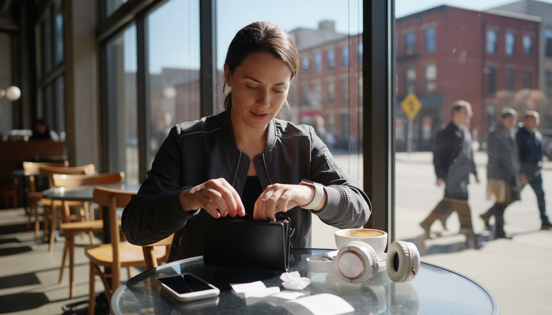 Woman using secure fashion tech accessories
