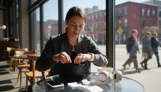 Woman using secure fashion tech accessories