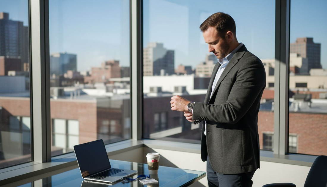 Professional wearing microchip-enabled blazer in office