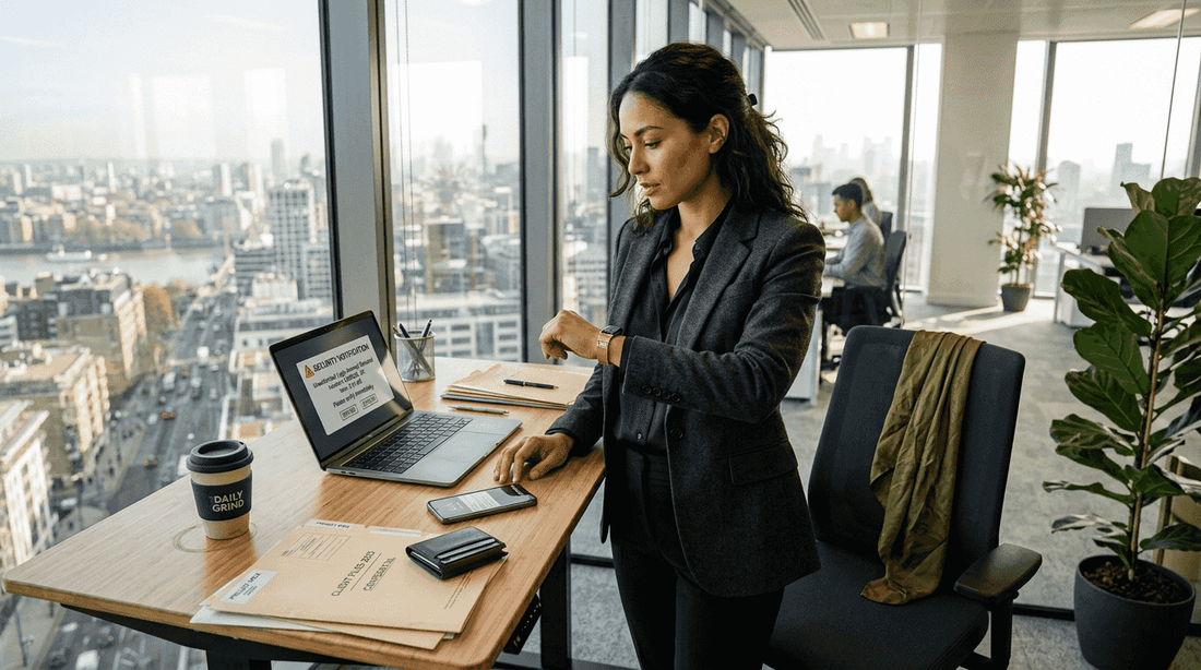 Professional checking wearable tech in office