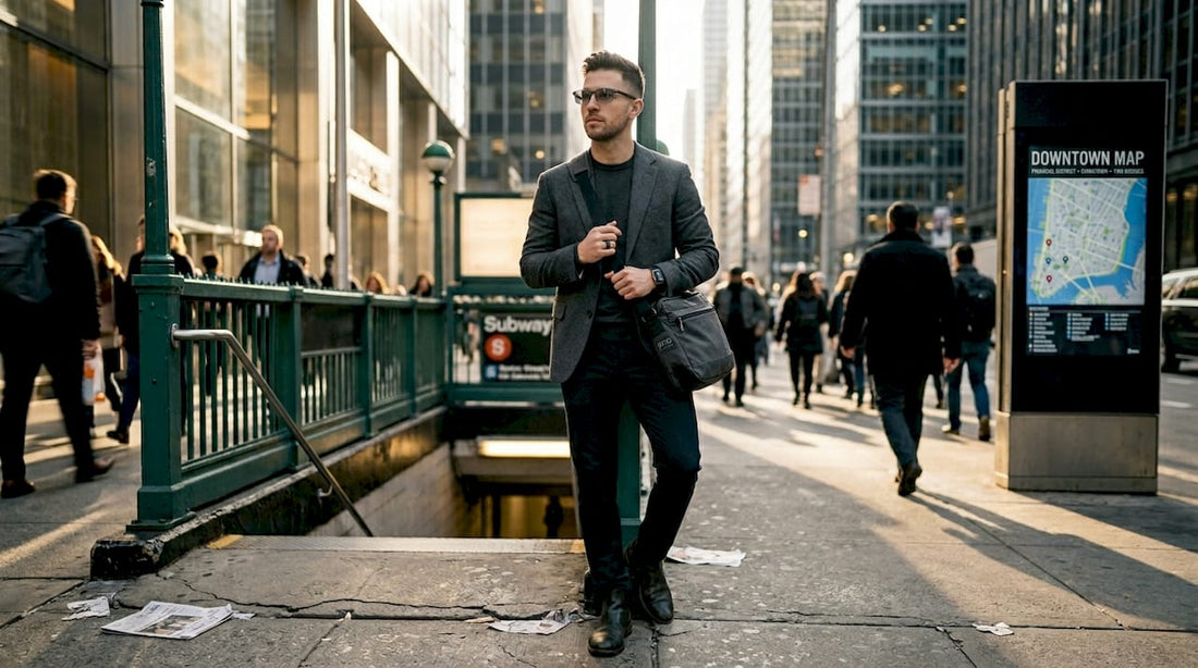 Urban professional wearing smart ring and glasses