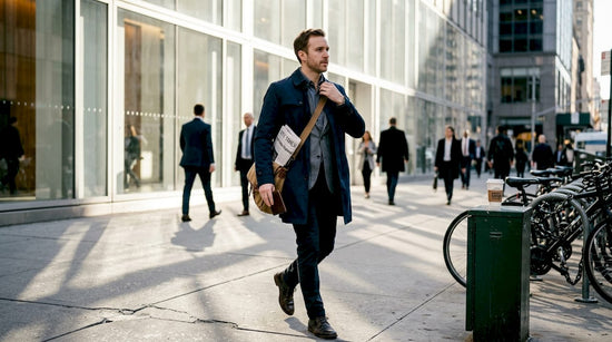 Urban professional walking with RFID wallet