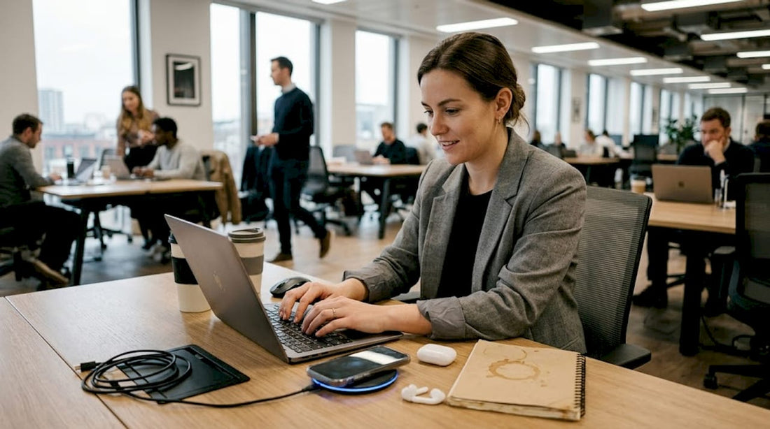 Professional using tech accessories in workspace